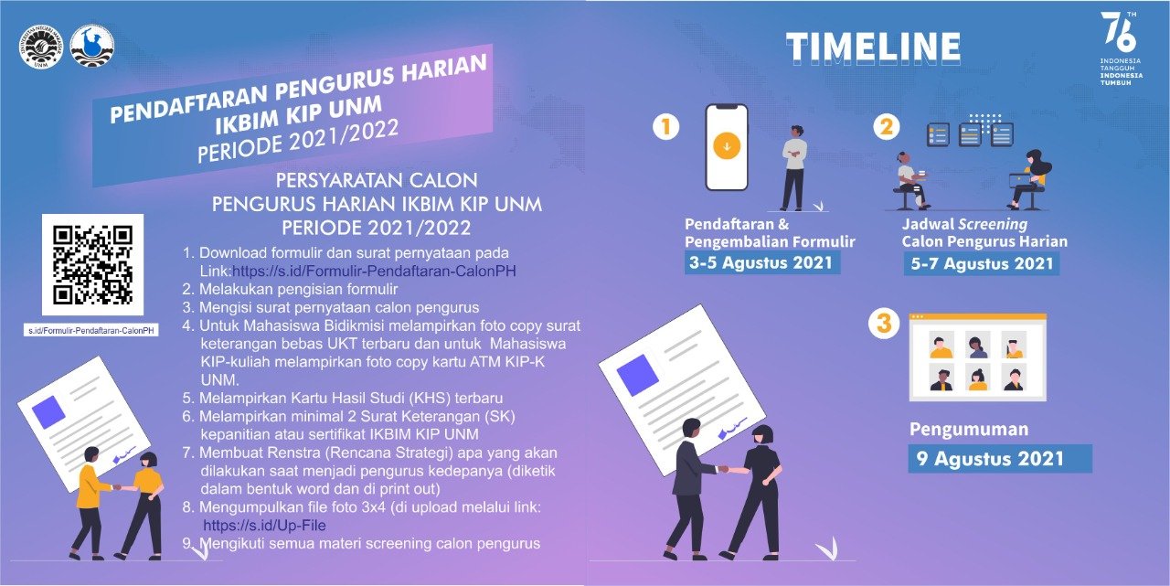 Ini posternya kak Ket: Poster Pendaftaran Pengurus Harian IKBIM KIP UNM Periode 2021-2022 (Foto: Ist)