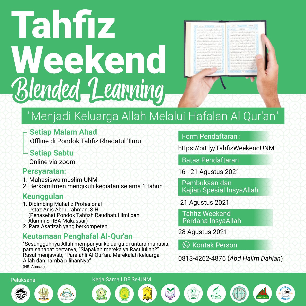Pamflet Program Tahfidz Weekend. (Foto: Ist).