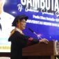 Potret Zudan Arief Fakrulloh Pj Gubernur Sulawesi selatan saat melakukan sambutan dalam acara rapat terbuka upacara peringatan Dies Natalis UNM yang ke-63, (Foto; Yusri Saputra)