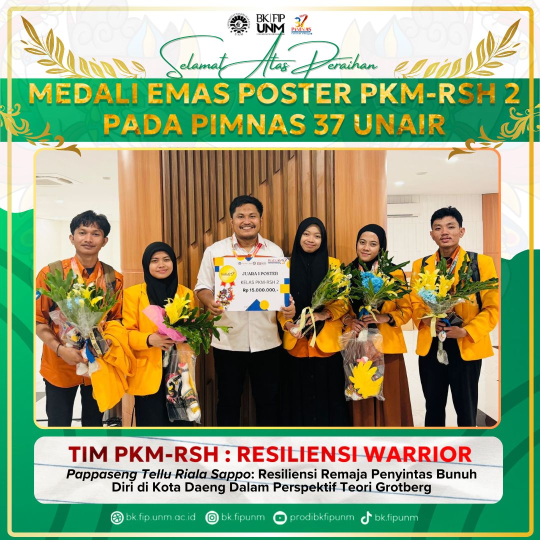 Foto bersama tim PKM FIP UNM dan dosen pendampingnya sebagai peraih medali emas kategori poster PKM-RSH dalam PIMNAS ke-37 Unair, (Foto: Ist.)