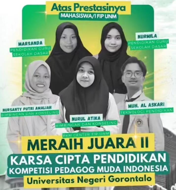 Potret tim mahasiswa FIP UNM yang meraih juara 2 kompetisi karsa cipta pendidikan dalam kompetisi pedagog muda Indonesia, (Foto: Int.)