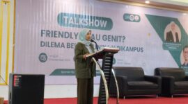 Sambutan Kepala Laboratorium Teknologi Pendidikan pada acara Talkshow Komunikasi Organisasi Pendidikan (Foto: Angnis Arimayanti)
