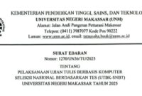 Surat Edaran Pelaksanaan UTBK-SNBT UNM 2025, (Foto: Ist.)