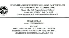 Surat Edaran Pelaksanaan UTBK-SNBT UNM 2025, (Foto: Ist.)