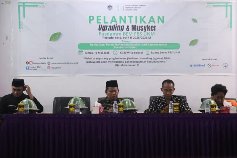 Suasana kegiatan Pelantikan, Upgrading, dan Musyawarah Kerja Pusdamm BEM FBS UNM bertemakan ‘Revitalisasi Peran Mahasiswa Muslim, dari Kampus untuk Perubahan Umat’, (Foto: Hafid Budiawan)