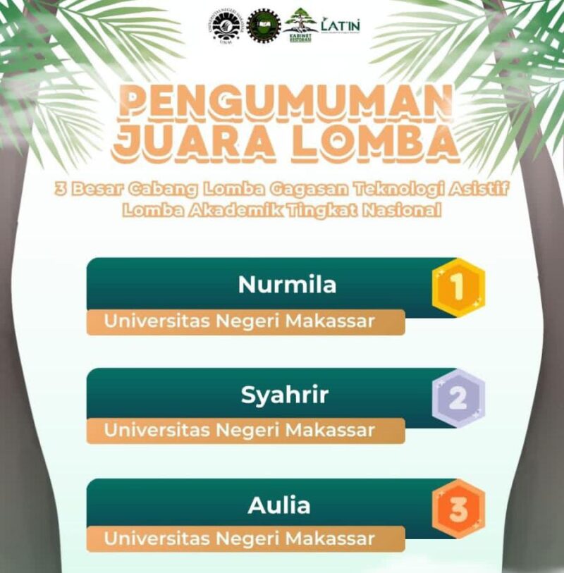 Pengumuman Juara Cabang lomba Gagasan Teknologi Asitif, (Foto: Ist.)