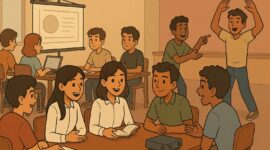 Ilustrasi mahasiswa sedang menerapkan gaya belajar sesuai dengan kepribadiannya masing-masing, (Foto : AI)