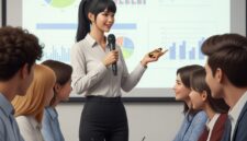 Ilustrasi seorang sedang  presentasi, (Foto : AI)