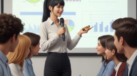Ilustrasi seorang sedang  presentasi, (Foto : AI)
