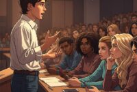 Ilustrasi Seorang Pria  Menarik Perhatian Para Audiens Lewat Tutur Katanya, (Foto: AI.)