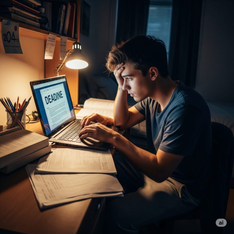 Ilustrasi Mahasiswa jika dikejar Deadline, (Foto: AI.)