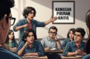 Gambar ilustrasi mahasiswa sedang menyampaikan kritis dalam sebuah forum, (Foto : AI)