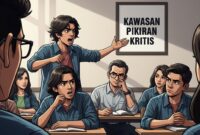 Gambar ilustrasi mahasiswa sedang menyampaikan kritis dalam sebuah forum, (Foto : AI)
