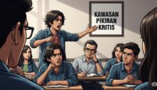 Gambar ilustrasi mahasiswa sedang menyampaikan kritis dalam sebuah forum, (Foto : AI)