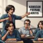 Gambar ilustrasi mahasiswa sedang menyampaikan kritis dalam sebuah forum, (Foto : AI)