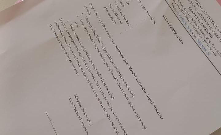 Potret isi surat pernyataan yang harus di isi oleh calon Maba, (Foto: Ist.)