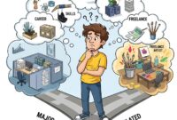 ilustrasi Seseorang yang bingung pilih kerja dari kemampuan atau sesuai jurusan (Foto:AI)