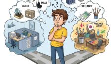ilustrasi Seseorang yang bingung pilih kerja dari kemampuan atau sesuai jurusan (Foto:AI)