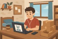 Ilustrasi Mahasiswa Jualan Online Dari Kamar Kos, (Foto: AI.)