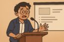 Ilustrasi Seseorang yang Gugup Saat Presentasi, (Foto: AI.)
