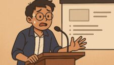 Ilustrasi Seseorang yang Gugup Saat Presentasi, (Foto: AI.)