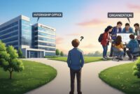 Ilustrasi Mahasiswa Bingung Pilih Magang atau Organisasi (Foto: AI).