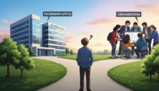 Ilustrasi Mahasiswa Bingung Pilih Magang atau Organisasi (Foto: AI).