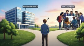Ilustrasi Mahasiswa Bingung Pilih Magang atau Organisasi (Foto: AI).