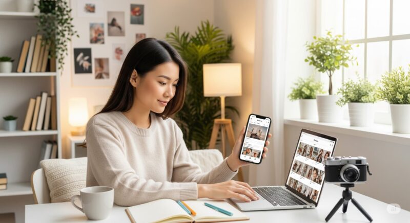 Ilustrasi seseorang sedang membuat konten guna membangun personal branding di Instagram, (Foto : AI).