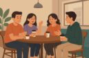 Ilustrasi Mahasiswa Berdiskusi Santai Sambil Ngopi di Cafe, (Foto: AI.)