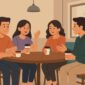 Ilustrasi Mahasiswa Berdiskusi Santai Sambil Ngopi di Cafe, (Foto: AI.)