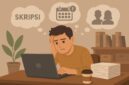 Ilustrasi Mahasiswa Stres Skripsi, Dikejar Deadline dan Bimbingan, (Foto: AI.)