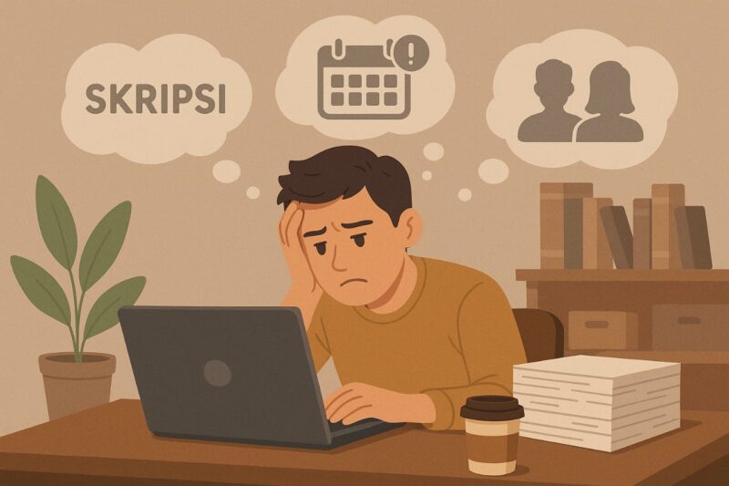 Ilustrasi Mahasiswa Stres Skripsi, Dikejar Deadline dan Bimbingan, (Foto: AI.)