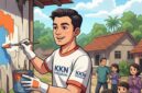 Ilustrasi Mahasiswa KKN Mengecat Rumah Warga Bersama Anak Desa, (Foto: AI.)
