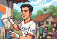 Ilustrasi Mahasiswa KKN Mengecat Rumah Warga Bersama Anak Desa, (Foto: AI.)