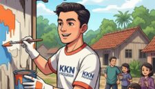 Ilustrasi Mahasiswa KKN Mengecat Rumah Warga Bersama Anak Desa, (Foto: AI.)