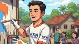 Ilustrasi Mahasiswa KKN Mengecat Rumah Warga Bersama Anak Desa, (Foto: AI.)