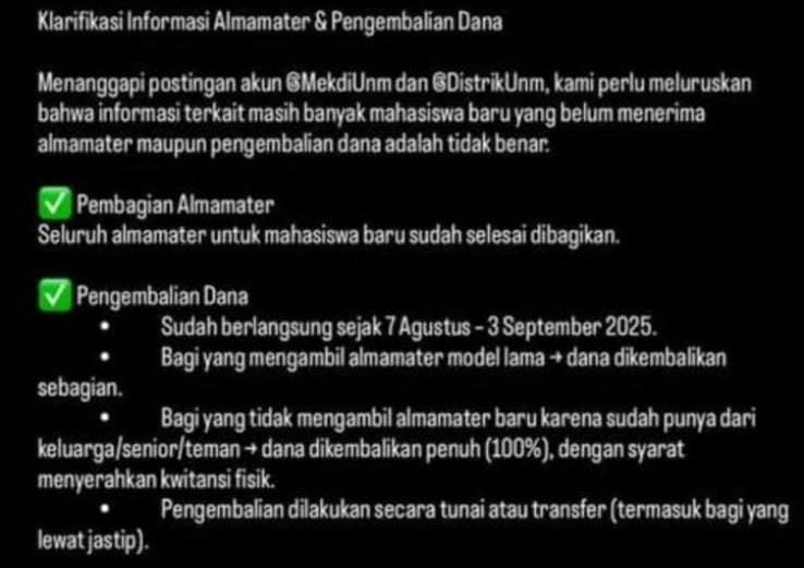 Klarifikasi panitia almamater UNM melalui akun instagram resminya, (Foto: Int.)