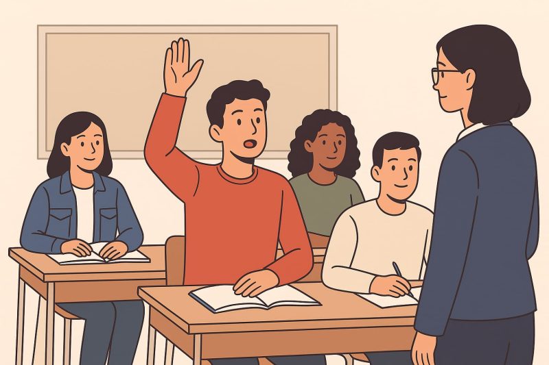 Ilustrasi mahasiswa yang aktif di kelas, (Foto: AI)