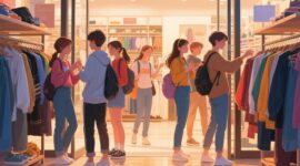 Ilustrasi Mahasiswa saat memilih outfit, (Foto: AI.)