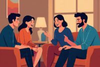 Ilustrasi sekelompok orang saling berbagi cerita, (Foto: AI.)