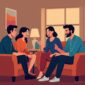 Ilustrasi sekelompok orang saling berbagi cerita, (Foto: AI.)