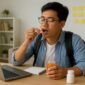 Ilustrasi Mahasiswa Sedang Minum Vitamin, (Foto: AI)