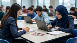 Ilustrasi mahasiswa yang sedang kumpul mengerjakan tugas, (Foto:Ai.)
