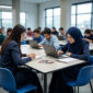 Ilustrasi mahasiswa yang sedang kumpul mengerjakan tugas, (Foto:Ai.)