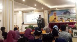 Sambutan Wakil Rektor Bidang Perencanaan dan Kerja Sama Universitas Negeri Makassar (UNM), Syahruddin, (foto: Nur syakika.)