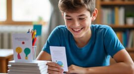 Ilustrasi anak belajar dengan flashcard, (Foto: AI)