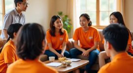 Ilustrasi sekumpulan anak Kuliah Kerja Nyata dirumah warga. (Foto: AI)