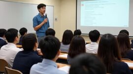 Potret mahasiswa publik speaking, (Foto: AI)