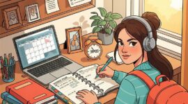 Ilustrasi Mahasiswa Merencanakan Jadwal Belajar dengan Fokus dan Teratur, (Foto: AI.)